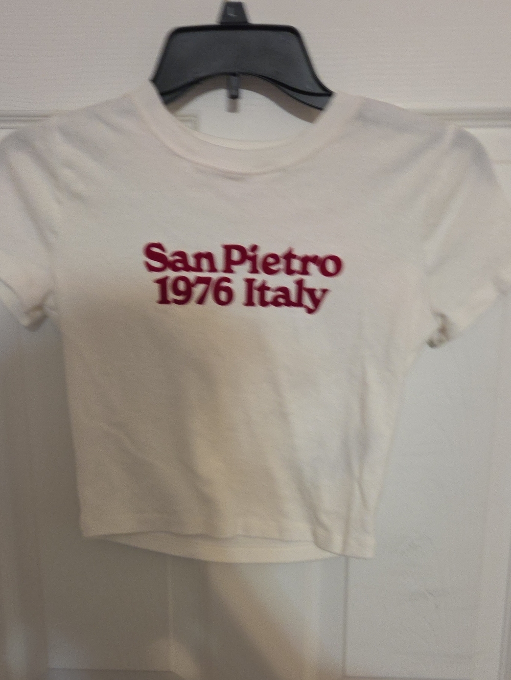 Hollister White Short-Sleeve Tee with Burgundy 'San Pietro 1976 Italy'